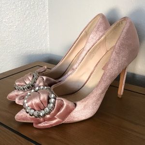 Pink Velvet Diamond Buckle Heels